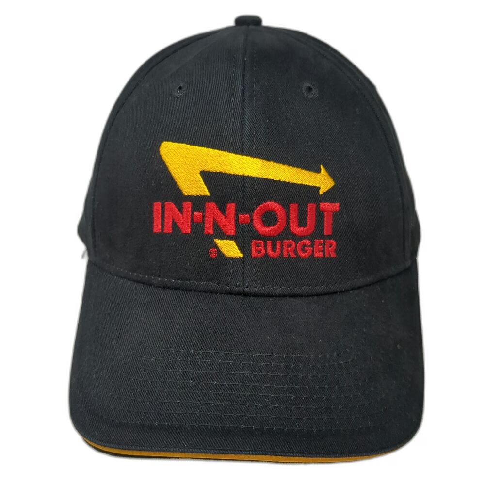 In-N-Out Burger Baseball Cap Black One Size Strapback Yellow Sandwich Brim Hat